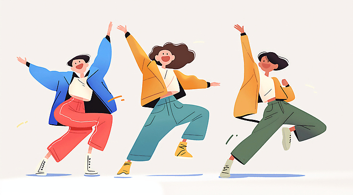 전신 여자 패션 남자 일러스트 성인 세명 친구 컬러풀 댄서 에너지 춤 즐거움 활기 한류 성인만 국내일러스트 AI파일 직업 감정 문화 컬러 컨셉 관계 문화예술 사람 파일형식 벡터