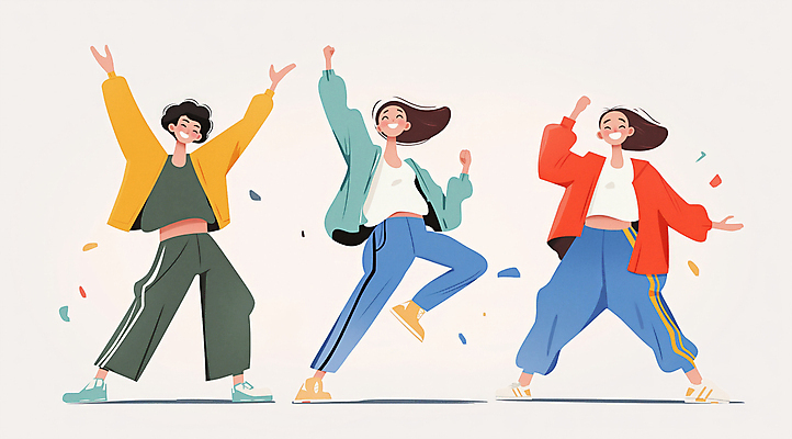전신 여자 패션 남자 일러스트 성인 세명 친구 컬러풀 댄서 에너지 춤 즐거움 활기 한류 성인만 국내일러스트 AI파일 직업 감정 문화 컬러 컨셉 관계 문화예술 사람 파일형식 벡터