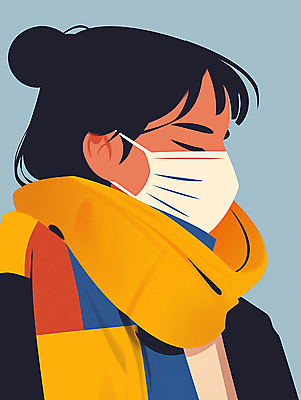 JPG 여자 겨울 일러스트 마스크 한명 성인 노란색 눈감음 목도리 감기 조심 방한 성인여자한명만 국내일러스트 AI일러스트 AI콘텐츠 1 잡화 계절 컬러 모션 사람 추위 질병 여자한명만 성인여자만 파일형식