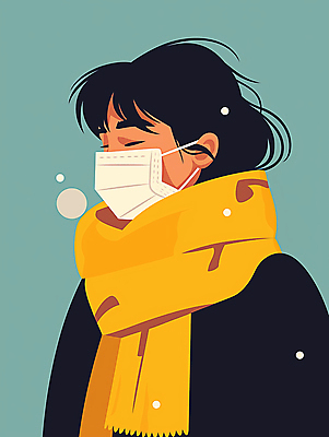 JPG 여자 겨울 일러스트 마스크 한명 성인 노란색 눈감음 목도리 감기 조심 방한 성인여자한명만 국내일러스트 AI일러스트 AI콘텐츠 1 잡화 계절 컬러 모션 사람 추위 질병 여자한명만 성인여자만 파일형식