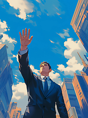 JPG 구름 남자 일러스트 하늘 성공 한명 정장 성인 파란색 고층빌딩 도시 비즈니스맨 목표 리더 손뻗기 리더쉽 영감 작별인사 성인남자한명만 국내일러스트 AI일러스트 AI콘텐츠 자연요소 1 옷 컬러 컨셉 비즈니스 모션 사람 빌딩 인사 직장인 남자한명만 성인남자만 파일형식
