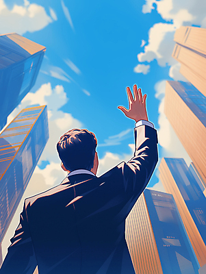 JPG 구름 남자 일러스트 하늘 성공 한명 정장 성인 뒷모습 파란색 고층빌딩 도시 비즈니스맨 목표 집중 손뻗기 리더쉽 작별인사 성인남자한명만 국내일러스트 AI일러스트 AI콘텐츠 자연요소 1 옷 뷰포인트 컬러 컨셉 비즈니스 모션 사람 빌딩 인사 직장인 남자한명만 성인남자만 파일형식