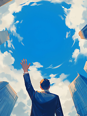 JPG 구름 남자 일러스트 하늘 성공 한명 정장 성인 파란색 도시 비즈니스맨 목표 비전 손뻗기 리더쉽 영감 작별인사 성인남자한명만 국내일러스트 AI일러스트 AI콘텐츠 자연요소 1 옷 컬러 컨셉 비즈니스 모션 사람 인사 직장인 남자한명만 성인남자만 파일형식