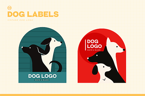 스티커 일러스트 사람없음 노란색 라벨 귀여움 줄무늬 빈티지 강아지 심볼 아치 국내일러스트 AI파일 컬러 컨셉 무늬 프레임 반려동물 개 파일형식 벡터