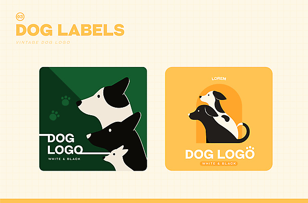 스티커 일러스트 사람없음 노란색 라벨 귀여움 사각형 빈티지 강아지 발자국 심볼 국내일러스트 AI파일 도형 컬러 컨셉 자국 프레임 반려동물 개 파일형식 벡터