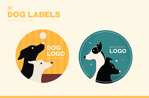스티커 일러스트 사람없음 노란색 라벨 귀여움 빈티지 원형 강아지 심볼 국내일러스트 AI파일 도형 컬러 컨셉 프레임 반려동물 개 파일형식 벡터