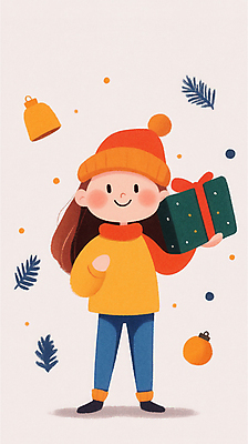 JPG 여자 어린이 크리스마스 겨울 일러스트 산타모자 크리스마스선물 한명 소녀 선물상자 축제 종 소녀한명만 오너먼트 국내일러스트 AI일러스트 AI콘텐츠 모자_잡화 1 계절 기념일 크리스마스장식 선물 사람 상자 여자한명만 소녀만 파일형식