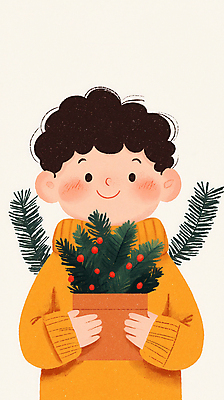 JPG 남자 화분 화초 어린이 크리스마스 겨울 일러스트 크리스마스선물 한명 소년 축제 소년한명만 국내일러스트 AI일러스트 AI콘텐츠 식물 1 계절 기념일 선물 사람 남자한명만 소년만 파일형식