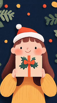 JPG 여자 어린이 크리스마스 겨울 일러스트 산타모자 크리스마스선물 한명 소녀 선물상자 축제 소녀한명만 국내일러스트 AI일러스트 AI콘텐츠 모자_잡화 1 계절 기념일 선물 사람 상자 여자한명만 소녀만 파일형식