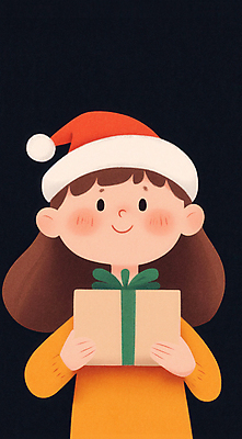 JPG 여자 어린이 크리스마스 겨울 일러스트 산타모자 크리스마스선물 한명 소녀 선물상자 축제 소녀한명만 국내일러스트 AI일러스트 AI콘텐츠 모자_잡화 1 계절 기념일 선물 사람 상자 여자한명만 소녀만 파일형식