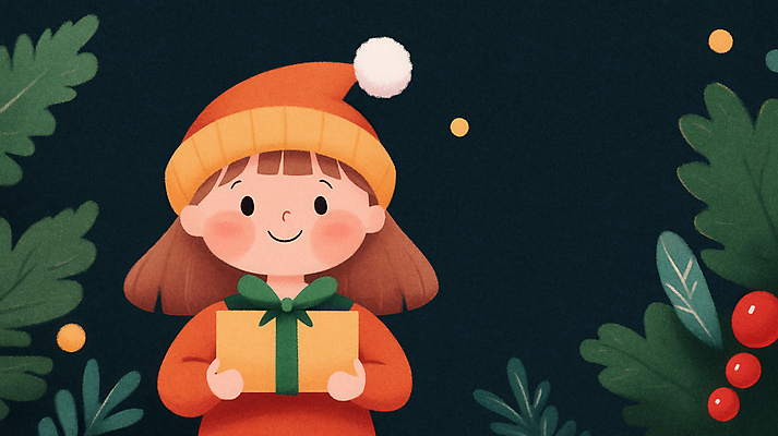 JPG 여자 어린이 크리스마스 겨울 일러스트 산타모자 크리스마스선물 한명 소녀 선물상자 축제 소녀한명만 국내일러스트 AI일러스트 AI콘텐츠 모자_잡화 1 계절 기념일 선물 사람 상자 여자한명만 소녀만 파일형식