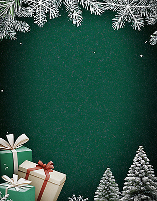 JPG 편집이미지 크리스마스 겨울 프레임 눈꽃 사람없음 초록색 선물상자 전나무 카피스페이스 이미지편집 편집실사 AI컴퓨터그래픽 AI콘텐츠 나무 계절 기념일 컬러 눈_날씨 선물 상자 공백 CG 파일형식