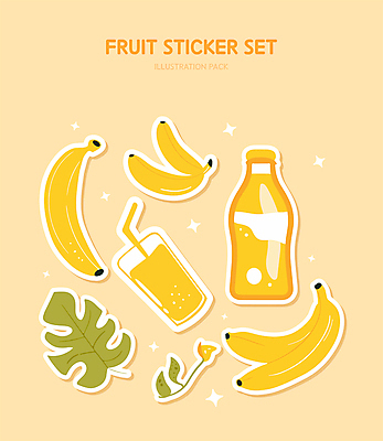 꽃 스티커 일러스트 잔 바나나 빨대 사람없음 반짝임 세트 노란색 귀여움 주스 풀잎 엘리먼트 국내일러스트 AI파일 식물 식기 음료 컬러 컨셉 잎 과일 모션 풀_식물 파일형식 벡터