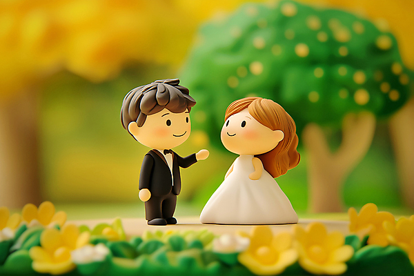 JPG 전신 나무 편집이미지 여자 남자 꽃 행복 웨딩드레스 결혼 신혼부부 사랑 정장 성인 두명 초록색 마주보기 신혼 성인만 편집실사 AI포토 AI콘텐츠 식물 부부 드레스 옷 감정 컬러 모션 사람 이벤트 CG 파일형식