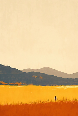 JPG 일러스트 자연 산 풍경 초원 사람없음 갈색 가을 농촌 분위기 국내일러스트 AI일러스트 AI콘텐츠 계절 컬러 컨셉 시골 생태계 파일형식