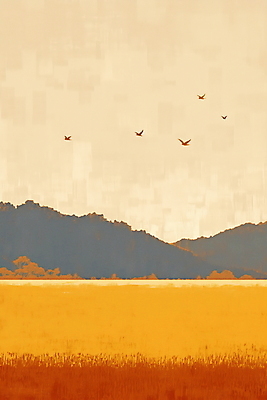 JPG 일러스트 자연 산 풍경 초원 사람없음 갈색 가을 농촌 분위기 국내일러스트 AI일러스트 AI콘텐츠 계절 컬러 컨셉 시골 생태계 파일형식