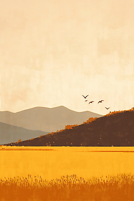 JPG 일러스트 자연 산 풍경 초원 사람없음 갈색 가을 농촌 분위기 국내일러스트 AI일러스트 AI콘텐츠 계절 컬러 컨셉 시골 생태계 파일형식