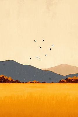 JPG 일러스트 자연 산 풍경 초원 사람없음 갈색 가을 농촌 분위기 국내일러스트 AI일러스트 AI콘텐츠 계절 컬러 컨셉 시골 생태계 파일형식