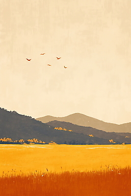 JPG 일러스트 자연 산 풍경 초원 사람없음 갈색 가을 농촌 분위기 국내일러스트 AI일러스트 AI콘텐츠 계절 컬러 컨셉 시골 생태계 파일형식