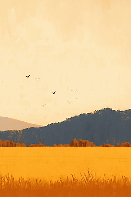 JPG 일러스트 자연 산 풍경 초원 사람없음 갈색 가을 농촌 분위기 국내일러스트 AI일러스트 AI콘텐츠 계절 컬러 컨셉 시골 생태계 파일형식