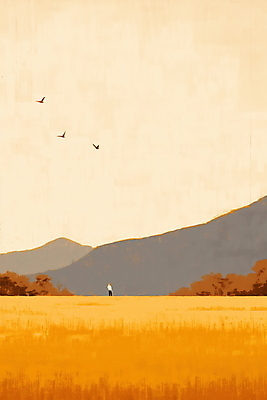 JPG 일러스트 자연 산 풍경 초원 사람없음 갈색 가을 농촌 분위기 국내일러스트 AI일러스트 AI콘텐츠 계절 컬러 컨셉 시골 생태계 파일형식