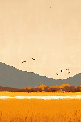 JPG 일러스트 자연 산 풍경 초원 사람없음 갈색 가을 농촌 분위기 국내일러스트 AI일러스트 AI콘텐츠 계절 컬러 컨셉 시골 생태계 파일형식