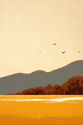 JPG 일러스트 자연 산 풍경 초원 사람없음 갈색 가을 농촌 분위기 국내일러스트 AI일러스트 AI콘텐츠 계절 컬러 컨셉 시골 생태계 파일형식