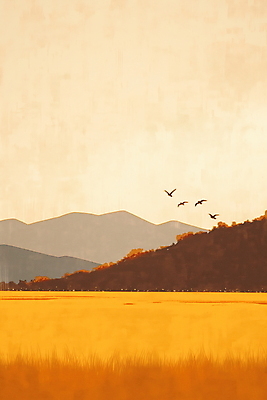 JPG 일러스트 자연 산 풍경 초원 사람없음 갈색 가을 농촌 분위기 국내일러스트 AI일러스트 AI콘텐츠 계절 컬러 컨셉 시골 생태계 파일형식