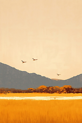 JPG 일러스트 자연 산 풍경 초원 사람없음 갈색 가을 농촌 분위기 국내일러스트 AI일러스트 AI콘텐츠 계절 컬러 컨셉 시골 생태계 파일형식