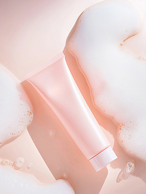 JPG 편집이미지 분홍색 사람없음 화장품 거품 세수 클렌징 목업 편집실사 AI포토 AI콘텐츠 컬러 뷰티 청결 CG 파일형식