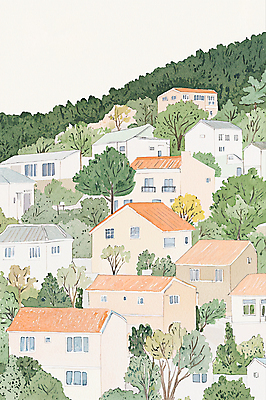 PSD 라이프스타일 일러스트 산 주택 풍경 사람없음 초록색 마을 분위기 감성 국내일러스트 컬러 컨셉 건물 생활 파일형식