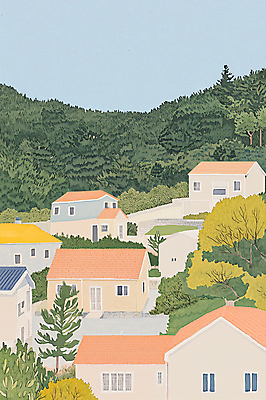 PSD 라이프스타일 일러스트 산 주택 풍경 사람없음 초록색 마을 분위기 감성 국내일러스트 컬러 컨셉 건물 생활 파일형식