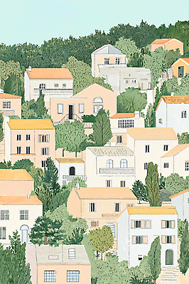 PSD 라이프스타일 일러스트 산 주택 풍경 사람없음 초록색 마을 분위기 감성 국내일러스트 컬러 컨셉 건물 생활 파일형식