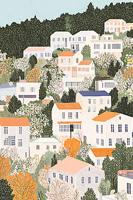 PSD 라이프스타일 단풍 일러스트 산 주택 풍경 사람없음 초록색 마을 가을 분위기 감성 국내일러스트 계절 컬러 컨셉 잎 건물 생활 파일형식