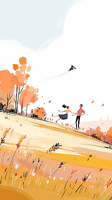 JPG 전신 나무 커플 여자 남자 여유 단풍 일러스트 자연 풍경 초원 성인 두명 주황색 가을 연 성인만 국내일러스트 AI일러스트 AI콘텐츠 식물 계절 감정 컬러 잎 관계 사람 놀이용품 생태계 파일형식