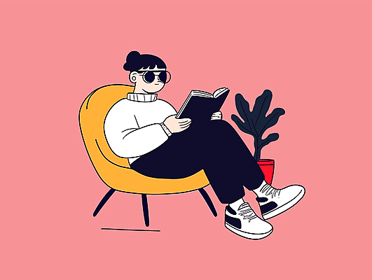 여자 화분 화초 여유 의자 일러스트 한명 앉기 성인 책 선글라스 독서 노란색 읽기 성인여자한명만 국내일러스트 독파민 AI파일 식물 1 감정 안경 컬러 가구 모션 사람 신조어 여자한명만 성인여자만 파일형식 벡터