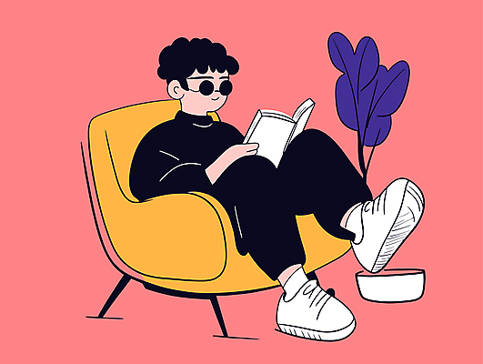 남자 화분 화초 여유 의자 일러스트 한명 앉기 성인 책 선글라스 독서 노란색 읽기 성인남자한명만 국내일러스트 독파민 AI파일 식물 1 감정 안경 컬러 가구 모션 사람 신조어 남자한명만 성인남자만 파일형식 벡터