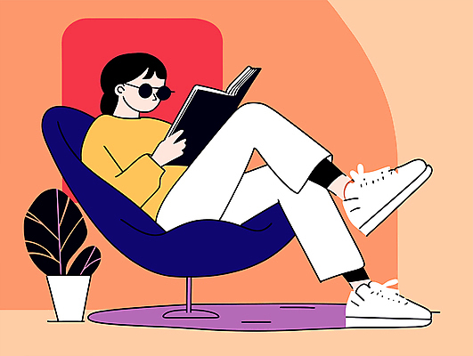 여자 화분 화초 여유 의자 일러스트 한명 앉기 성인 책 선글라스 독서 노란색 다리꼬기 읽기 성인여자한명만 국내일러스트 독파민 AI파일 식물 1 감정 안경 컬러 가구 모션 사람 신조어 여자한명만 성인여자만 파일형식 벡터