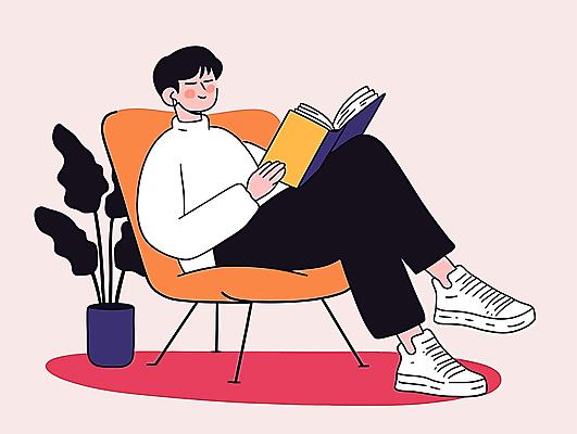 남자 화분 화초 여유 의자 일러스트 한명 앉기 성인 책 독서 노란색 다리꼬기 읽기 성인남자한명만 국내일러스트 독파민 AI파일 식물 1 감정 컬러 가구 모션 사람 신조어 남자한명만 성인남자만 파일형식 벡터