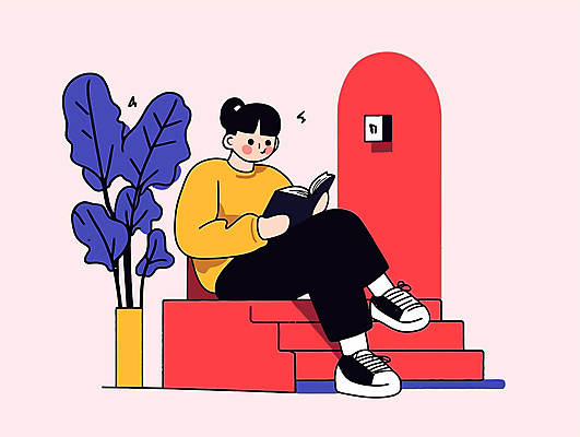 여자 화분 화초 여유 의자 일러스트 한명 앉기 성인 책 독서 노란색 다리꼬기 읽기 성인여자한명만 국내일러스트 독파민 AI파일 식물 1 감정 컬러 가구 모션 사람 신조어 여자한명만 성인여자만 파일형식 벡터