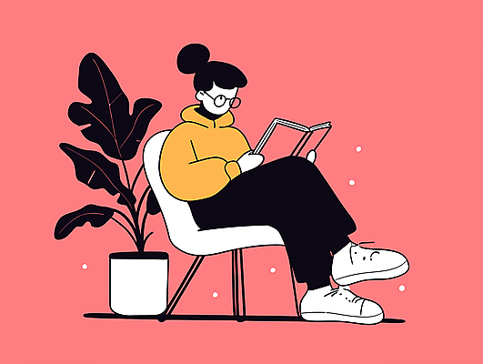 여자 화분 화초 여유 분홍색 의자 일러스트 한명 앉기 성인 책 독서 다리꼬기 읽기 성인여자한명만 국내일러스트 독파민 AI파일 식물 1 감정 컬러 가구 모션 사람 신조어 여자한명만 성인여자만 파일형식 벡터