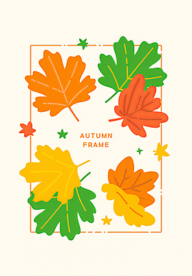 PSD 별 단풍 낙엽 일러스트 자연 프레임 사람없음 컬러풀 가을 카피스페이스 국내일러스트 자연요소 계절 컬러 잎 공백 생태계 파일형식