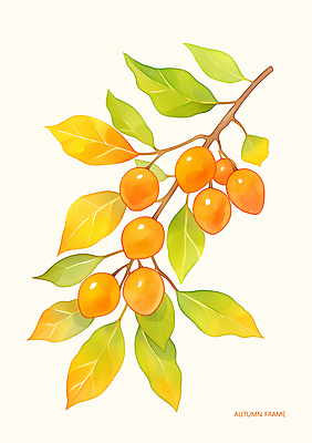 PSD 열매 낙엽 일러스트 사람없음 컬러풀 가을 나뭇가지 국내일러스트 나무 식물 계절 컬러 잎 파일형식