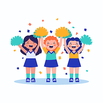 전신 여자 어린이 유니폼 일러스트 응원 미소 들기 소녀 세명 손들기 만세 응원용품 축하 춤 즐거움 치어리더 퍼포먼스 소녀만 국내일러스트 AI파일 옷 감정 컨셉 모션 문화예술 표정 사람 오브젝트 여자만 어린이만 파일형식 벡터