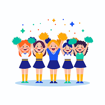 전신 여자 어린이 유니폼 일러스트 응원 미소 들기 소녀 여러명 손들기 만세 응원용품 축하 춤 즐거움 치어리더 퍼포먼스 소녀만 국내일러스트 AI파일 옷 감정 다수 컨셉 모션 문화예술 표정 사람 오브젝트 여자만 어린이만 파일형식 벡터