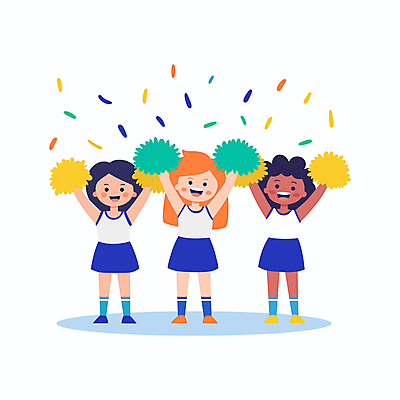 전신 여자 어린이 유니폼 일러스트 응원 미소 들기 소녀 세명 손들기 만세 응원용품 축하 춤 즐거움 치어리더 퍼포먼스 소녀만 국내일러스트 AI파일 옷 감정 컨셉 모션 문화예술 표정 사람 오브젝트 여자만 어린이만 파일형식 벡터