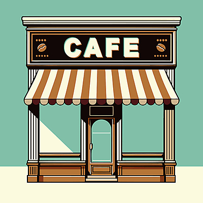 커피 일러스트 창문 간판 사람없음 건물 인테리어 카페 빈티지 민트색 국내일러스트 AI파일 건축물 디자인 음료 컬러 컨셉 상점 파일형식 벡터