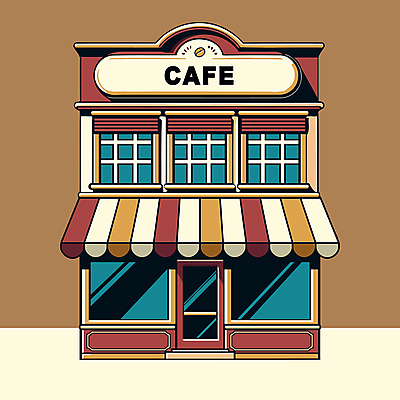 커피 일러스트 창문 간판 사람없음 건물 인테리어 갈색 상점 카페 빈티지 2025년 트렌드컬러 국내일러스트 모카무스 AI파일 건축물 디자인 음료 컬러 컨셉 연도 파일형식 벡터