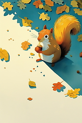 JPG 낙엽 일러스트 자연 들기 사람없음 갈색 귀여움 가을 다람쥐 도토리 국내일러스트 AI일러스트 AI콘텐츠 계절 컬러 컨셉 잎 모션 견과류 설치류 생태계 파일형식