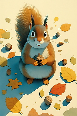 JPG 낙엽 일러스트 자연 들기 사람없음 갈색 귀여움 가을 다람쥐 도토리 국내일러스트 AI일러스트 AI콘텐츠 계절 컬러 컨셉 잎 모션 견과류 설치류 생태계 파일형식